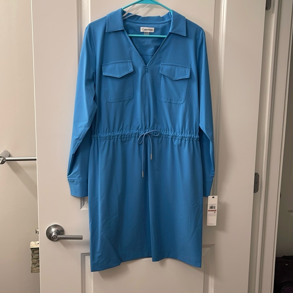 Calvin Klein Long Sleeve Shirt Dress Blue - Size 12 NWT